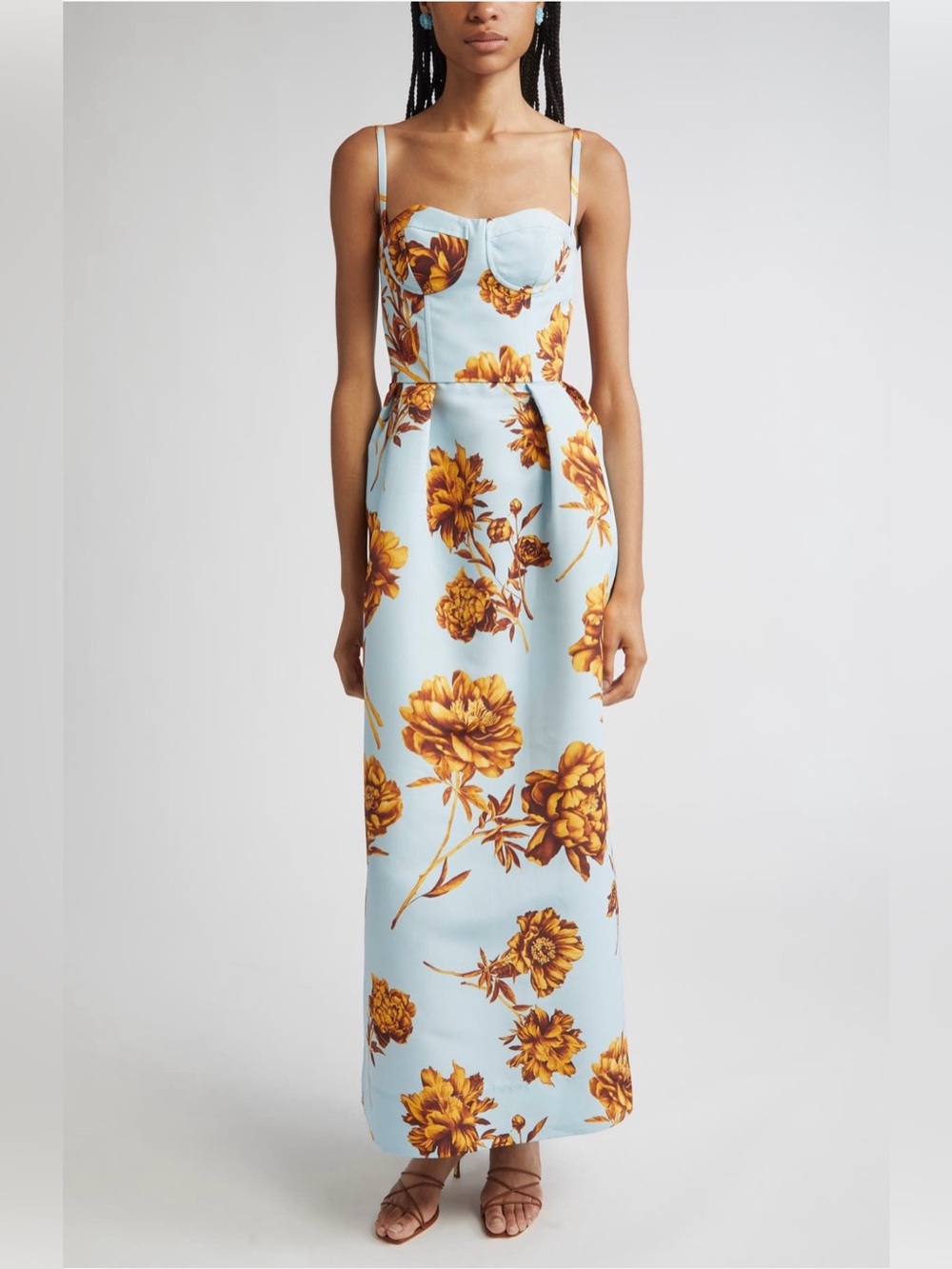 NWT Authentic Oscar de la Renta Tonal Peony  Faille Bustier Gown Size 8